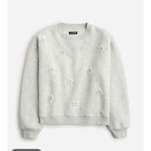J.Crew Heritage Fleece Sequin Flower Crewneck Sweatshirt Grey Womens Medium